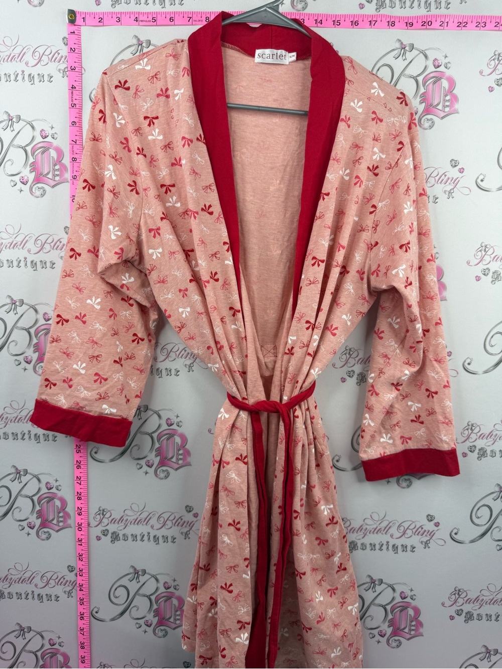 Scarlett robe ribbons 🎀 bows white Pink and Red Floral Tie-Waist Robe